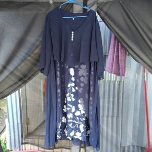 Elegant Navy Floral Women's Dress